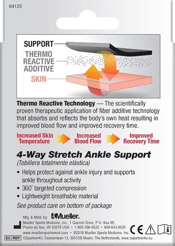 MUELLER 4-Way Stretch Black & Blue Premium Knit Ankle Support with Thermo Reactive Technology in Saudi Arabia