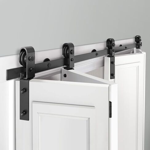 68"/5.7FT Bi-Folding Sliding Barn Door Hardware Track Kit for 4 Closet Door, Side Mount Roller, Heavy Duty, Slide Smoothly Quietly, Easy Install, Black(No Door) in Saudi Arabia