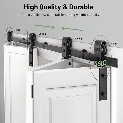 68"/5.7FT Bi-Folding Sliding Barn Door Hardware Track Kit for 4 Closet Door, Side Mount Roller, Heavy Duty, Slide Smoothly Quietly, Easy Install, Black(No Door) in Saudi Arabia