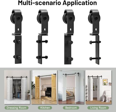 68"/5.7FT Bi-Folding Sliding Barn Door Hardware Track Kit for 4 Closet Door, Side Mount Roller, Heavy Duty, Slide Smoothly Quietly, Easy Install, Black(No Door) in Saudi Arabia