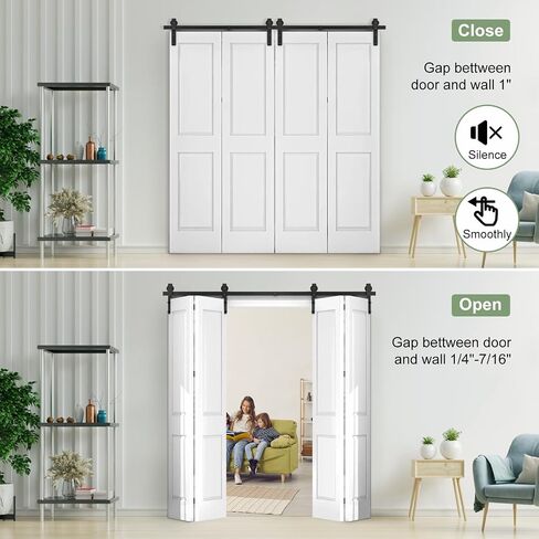 68"/5.7FT Bi-Folding Sliding Barn Door Hardware Track Kit for 4 Closet Door, Side Mount Roller, Heavy Duty, Slide Smoothly Quietly, Easy Install, Black(No Door) in Saudi Arabia