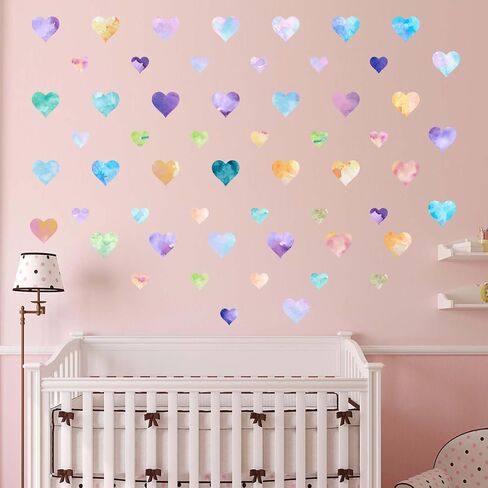 Colorful Watercolor Gradual Love Heart Wall Stickers - Girls Bedroom Rainbow Wall Decals - Nursery Kids Baby Boys Room Daycare Kindergarten Playroom Classroom Wall Decor in Saudi Arabia