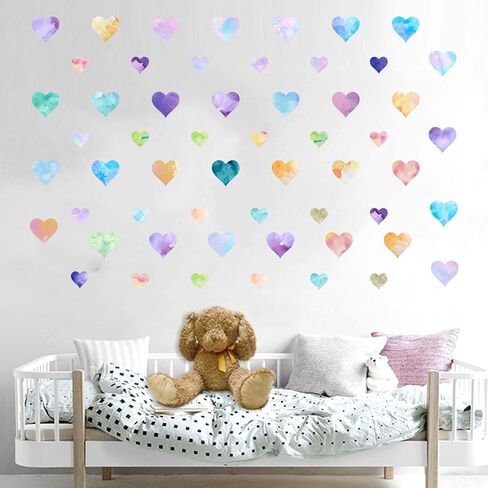 Colorful Watercolor Gradual Love Heart Wall Stickers - Girls Bedroom Rainbow Wall Decals - Nursery Kids Baby Boys Room Daycare Kindergarten Playroom Classroom Wall Decor in Saudi Arabia