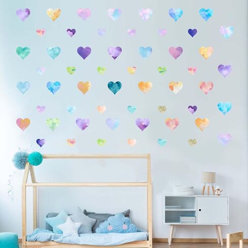 Colorful Watercolor Gradual Love Heart Wall Stickers - Girls Bedroom Rainbow Wall Decals - Nursery Kids Baby Boys Room Daycare Kindergarten Playroom Classroom Wall Decor in Saudi Arabia
