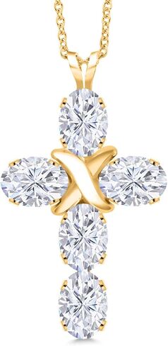 قلادة من Gem Stone King مطلية بالذهب الأصفر عيار 18 قيراط فضية وكروم أخضر ديوبسيدي متقاطعة للنساء (2.75 قيراط، أحجار كريمة، بيضاوية 6 × 4 مم، مع سلسلة فضية 18 بوصة) in Saudi Arabia