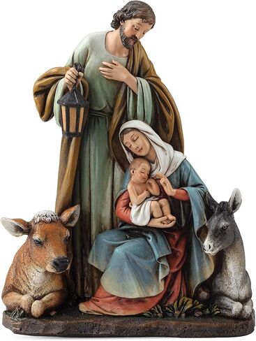 Joseph's Studio by Roman - Slim Profile Holy Family Figure with Barn Animals, 7.5" H, Resin and Stone, Decorative, Collection, Durable, Long Lasting, Graceful Design in Saudi Arabia
