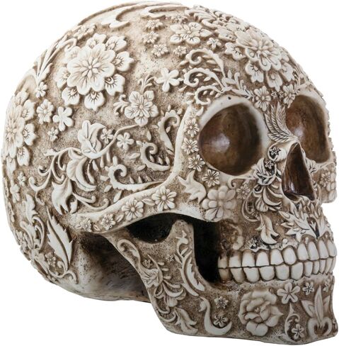 SUMMIT COLLECTION Day of The Dead 8 Inch White and Light Brown Colored Floral Human Skull Collectible in Saudi Arabia