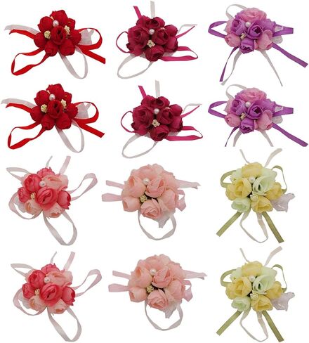 D-Worthy 12 قطعة سوار معصم مزين بالورود الوردية، زفاف العروس وفتاة العروس ووصيفة العروس وحفلات التخرج وديكور زهرة اليد in Kuwait