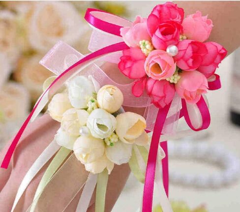 D-Worthy 12 قطعة سوار معصم مزين بالورود الوردية، زفاف العروس وفتاة العروس ووصيفة العروس وحفلات التخرج وديكور زهرة اليد in Kuwait