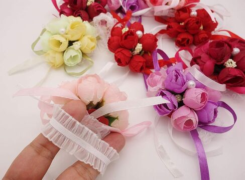 D-Worthy 12 قطعة سوار معصم مزين بالورود الوردية، زفاف العروس وفتاة العروس ووصيفة العروس وحفلات التخرج وديكور زهرة اليد in Kuwait