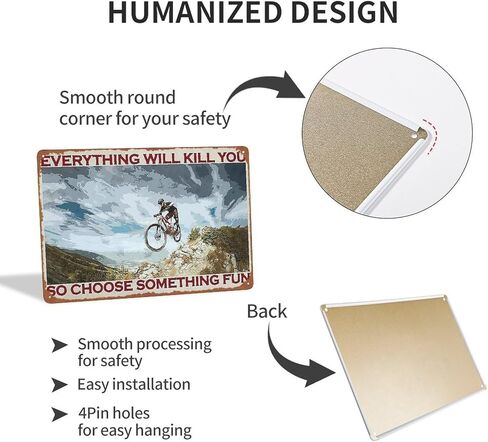 علامة القصدير المعدنية للدراجات الجبلية، كل شيء سيقتلك، لذا اختر بعض لافتات الحائط المعدنية الممتعة من القصدير المعدني لديكور جدار المنزل والمقهى والحانة مقاس 8 × 12 بوصة in Kuwait