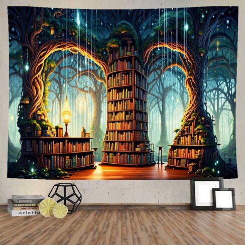 Ine Ive Enchanted Forest نسيج مكتبة الخيال نسيج الجدار شنقا 80 × 60 بوصة رف الكتب السحري الجنية العجائب بطانية الجدار لديكور المنزل النوم GTMRIE0271 in Kuwait