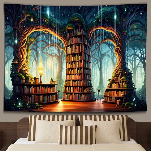 Ine Ive Enchanted Forest نسيج مكتبة الخيال نسيج الجدار شنقا 80 × 60 بوصة رف الكتب السحري الجنية العجائب بطانية الجدار لديكور المنزل النوم GTMRIE0271 in Kuwait