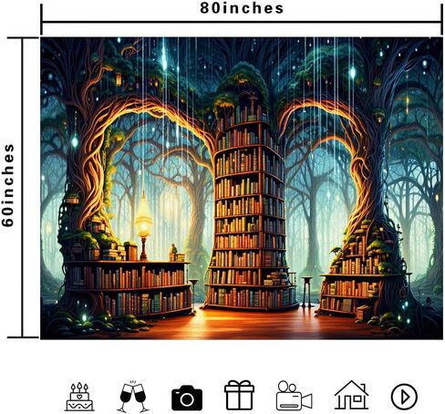 Ine Ive Enchanted Forest نسيج مكتبة الخيال نسيج الجدار شنقا 80 × 60 بوصة رف الكتب السحري الجنية العجائب بطانية الجدار لديكور المنزل النوم GTMRIE0271 in Kuwait