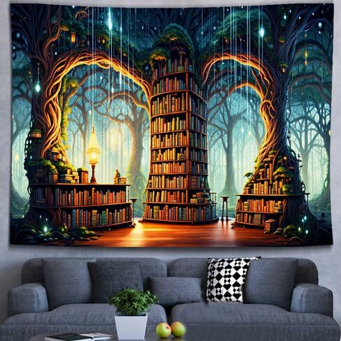 Ine Ive Enchanted Forest نسيج مكتبة الخيال نسيج الجدار شنقا 80 × 60 بوصة رف الكتب السحري الجنية العجائب بطانية الجدار لديكور المنزل النوم GTMRIE0271 in Kuwait
