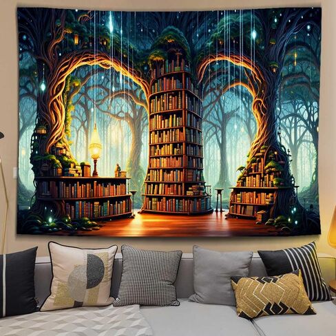 Ine Ive Enchanted Forest نسيج مكتبة الخيال نسيج الجدار شنقا 80 × 60 بوصة رف الكتب السحري الجنية العجائب بطانية الجدار لديكور المنزل النوم GTMRIE0271 in Kuwait