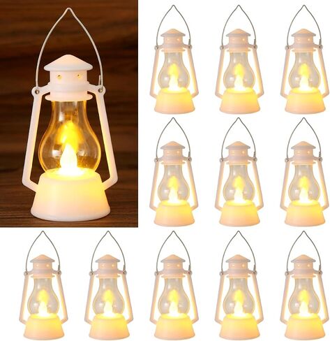 12Pcs LED Mini Vintage Lantern Decor Indoor Decorative Outdoor Hanging Lantern Decorative Small Candle Lanterns Farmhouse Decor for Wedding Centerpiece,Halloween,Christmas,Farmhouse Decorative in Saudi Arabia