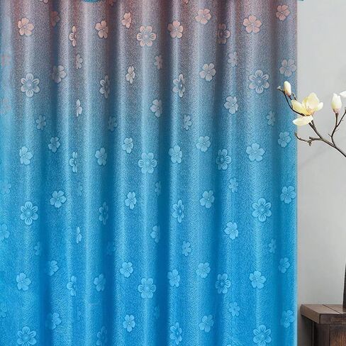 GOHD Fancy Fantasy. 2-Tone Ombre Print Warp Knitted Voile Window Curtain with Attached Fancy Valance and Taffeta Backing. 2pcs Set. Each pc 54" Wide x 90" Drop with 18" Valance. (Orange - Blue) in Saudi Arabia