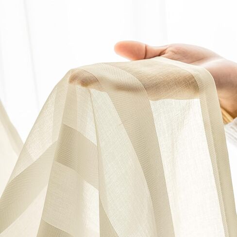 ستائر جينشان الشفافة المخططة لغرفة النوم وغرفة المعيشة ومعالجة النوافذ، ستائر قضيب الجيب، ستائر شفافة لنافذة بطول 63 بوصة مكونة من لوحتين مجموعة ستائر باللون البيج in Kuwait