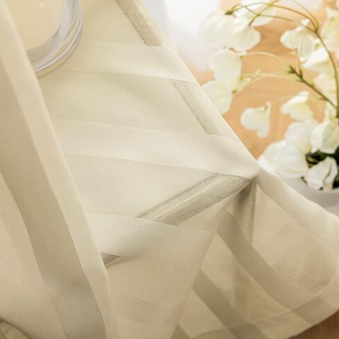 ستائر جينشان الشفافة المخططة لغرفة النوم وغرفة المعيشة ومعالجة النوافذ، ستائر قضيب الجيب، ستائر شفافة لنافذة بطول 63 بوصة مكونة من لوحتين مجموعة ستائر باللون البيج in Kuwait