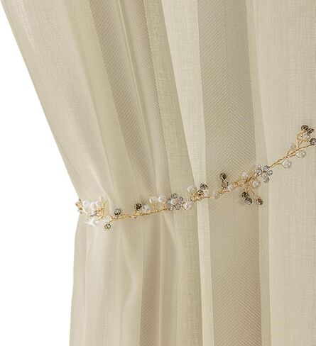 ستائر جينشان الشفافة المخططة لغرفة النوم وغرفة المعيشة ومعالجة النوافذ، ستائر قضيب الجيب، ستائر شفافة لنافذة بطول 63 بوصة مكونة من لوحتين مجموعة ستائر باللون البيج in Kuwait