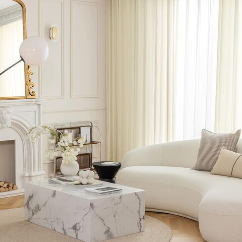 ستائر جينشان الشفافة المخططة لغرفة النوم وغرفة المعيشة ومعالجة النوافذ، ستائر قضيب الجيب، ستائر شفافة لنافذة بطول 63 بوصة مكونة من لوحتين مجموعة ستائر باللون البيج in Kuwait