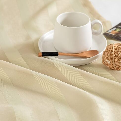 ستائر جينشان الشفافة المخططة لغرفة النوم وغرفة المعيشة ومعالجة النوافذ، ستائر قضيب الجيب، ستائر شفافة لنافذة بطول 63 بوصة مكونة من لوحتين مجموعة ستائر باللون البيج in Kuwait