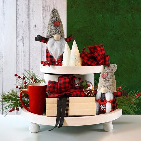 D-FantiX زينة عيد الميلاد التماثيل، 2PCS السويدية اليدوية Tomte عيد الميلاد التماثيل القطيفة الحلي، تماثيل سانتا الاسكندنافية مع الجاموس منقوشة، قزم دمية عيد الميلاد الجدول ديكورات المنزل هدية in Kuwait