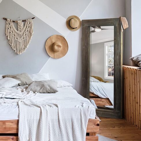 NeuType 58"x24" Rustic Full Length Mirror Vintage Wood Framed Large Bedroom Mirror Floor Mirror Farmhouse Wall Mounted Mirror Hanging or Leaning Against Wall, Distressed Brown Solid Wood in Saudi Arabia