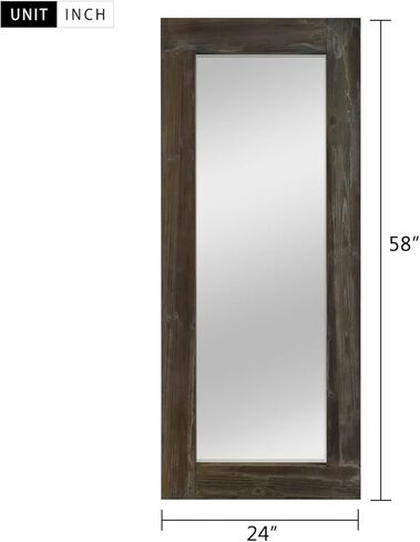 NeuType 58"x24" Rustic Full Length Mirror Vintage Wood Framed Large Bedroom Mirror Floor Mirror Farmhouse Wall Mounted Mirror Hanging or Leaning Against Wall, Distressed Brown Solid Wood in Saudi Arabia