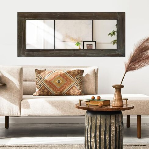 NeuType 58"x24" Rustic Full Length Mirror Vintage Wood Framed Large Bedroom Mirror Floor Mirror Farmhouse Wall Mounted Mirror Hanging or Leaning Against Wall, Distressed Brown Solid Wood in Saudi Arabia