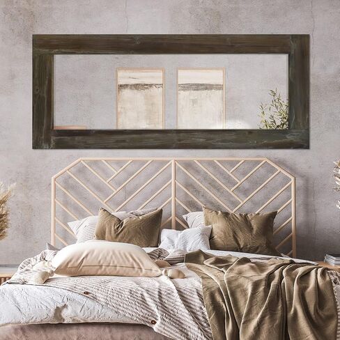 NeuType 58"x24" Rustic Full Length Mirror Vintage Wood Framed Large Bedroom Mirror Floor Mirror Farmhouse Wall Mounted Mirror Hanging or Leaning Against Wall, Distressed Brown Solid Wood in Saudi Arabia