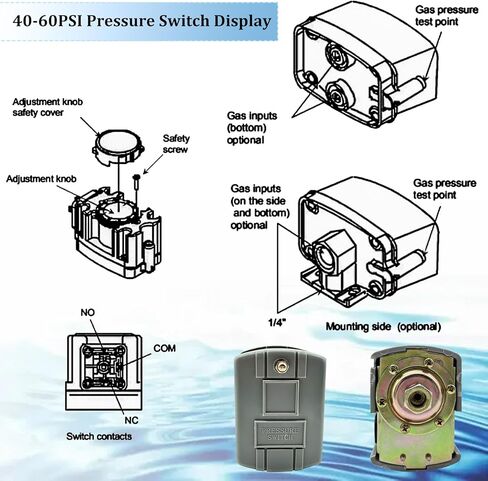 مفتاح ضغط لمضخة الآبار، مفتاح ضغط المياه 40-60 رطل لكل بوصة مربعة تفاضلي قابل للتعديل، مفتاح ضغط مضخة الآبار، مفتاح مضخة المياه، 1/4 بوصة أنثى NPT، مفتاح ضغط مضخة المياه. ضمان 3 سنوات in Kuwait