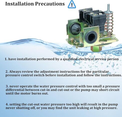 مفتاح ضغط لمضخة الآبار، مفتاح ضغط المياه 40-60 رطل لكل بوصة مربعة تفاضلي قابل للتعديل، مفتاح ضغط مضخة الآبار، مفتاح مضخة المياه، 1/4 بوصة أنثى NPT، مفتاح ضغط مضخة المياه. ضمان 3 سنوات in Kuwait