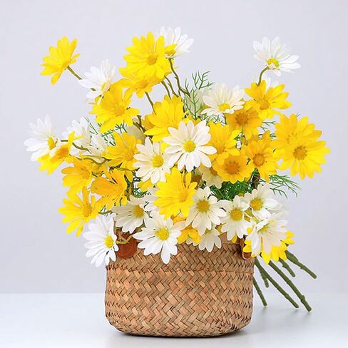 NatureMan Artificial Flowers 12 Bundles Artificial Silk Daisy UV Resistant Outdoor Fake Wildflowers with Stems Daisy Arrangements for Home Hotel Office Garden Decoration (White, Yellow) in Kuwait