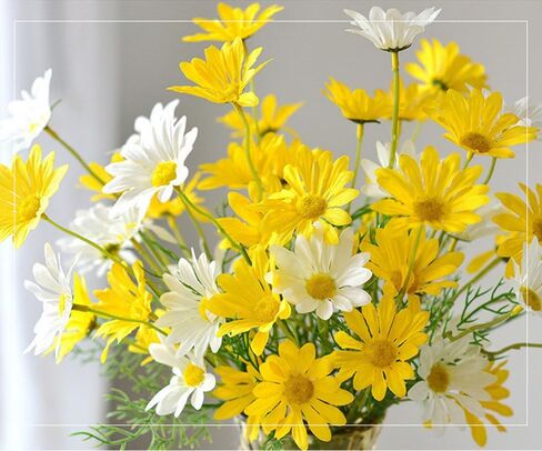 NatureMan Artificial Flowers 12 Bundles Artificial Silk Daisy UV Resistant Outdoor Fake Wildflowers with Stems Daisy Arrangements for Home Hotel Office Garden Decoration (White, Yellow) in Kuwait