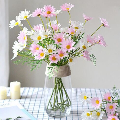 NatureMan Artificial Flowers 12 Bundles Artificial Silk Daisy UV Resistant Outdoor Fake Wildflowers with Stems Daisy Arrangements for Home Hotel Office Garden Decoration (White, Yellow) in Saudi Arabia