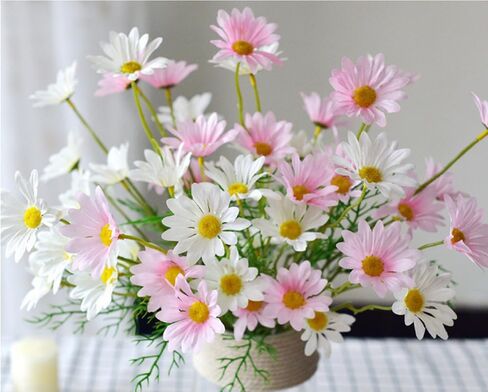 NatureMan Artificial Flowers 12 Bundles Artificial Silk Daisy UV Resistant Outdoor Fake Wildflowers with Stems Daisy Arrangements for Home Hotel Office Garden Decoration (White, Yellow) in Saudi Arabia