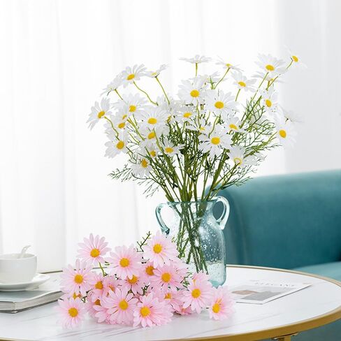NatureMan Artificial Flowers 12 Bundles Artificial Silk Daisy UV Resistant Outdoor Fake Wildflowers with Stems Daisy Arrangements for Home Hotel Office Garden Decoration (White, Yellow) in Saudi Arabia
