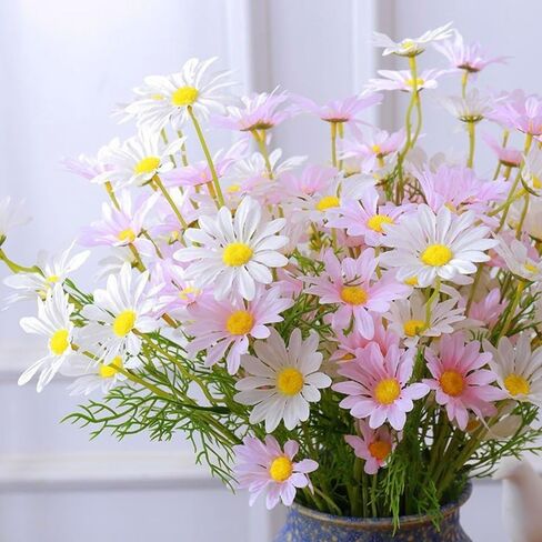 NatureMan Artificial Flowers 12 Bundles Artificial Silk Daisy UV Resistant Outdoor Fake Wildflowers with Stems Daisy Arrangements for Home Hotel Office Garden Decoration (White, Yellow) in Saudi Arabia