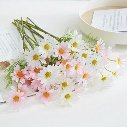 NatureMan Artificial Flowers 12 Bundles Artificial Silk Daisy UV Resistant Outdoor Fake Wildflowers with Stems Daisy Arrangements for Home Hotel Office Garden Decoration (White, Yellow) in Saudi Arabia
