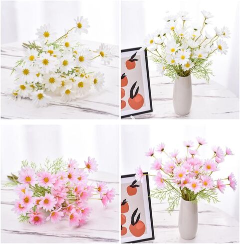 NatureMan Artificial Flowers 12 Bundles Artificial Silk Daisy UV Resistant Outdoor Fake Wildflowers with Stems Daisy Arrangements for Home Hotel Office Garden Decoration (White, Yellow) in Saudi Arabia