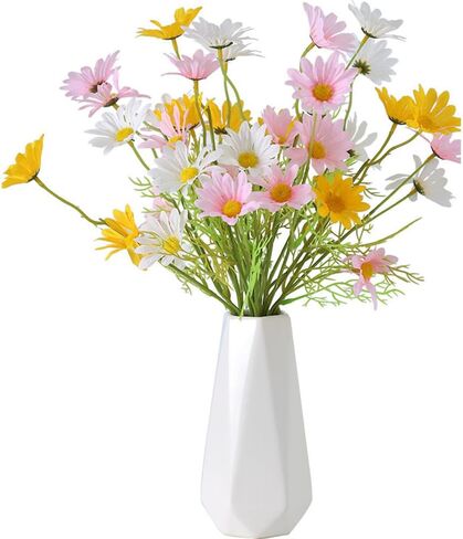 NatureMan Artificial Flowers 12 Bundles Artificial Silk Daisy UV Resistant Outdoor Fake Wildflowers with Stems Daisy Arrangements for Home Hotel Office Garden Decoration (White, Yellow) in Saudi Arabia