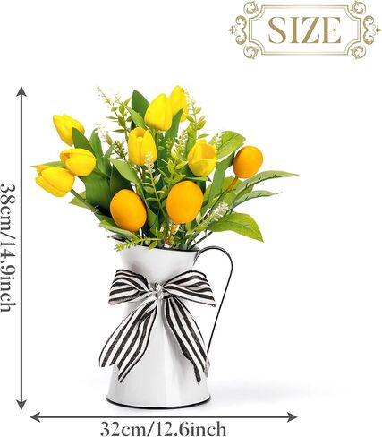 Valery Madelyn Lemon and Tulips Artificial Flowers Centerpieces for Tables Spring Summer Decor, Pre-Lit Yellow Fake Flowers in Vase Floral Arrangements for Anniversary Coffee Dinner Table, 14.9" in Saudi Arabia