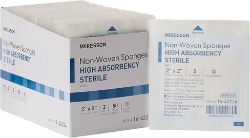 McKesson Non-Woven Sponges, Sterile, 4-Ply, High Absorbency, Polyester / Rayon, 2 in x 2 in, 2 Per Pack, 50 Packs, 100 Total in Saudi Arabia
