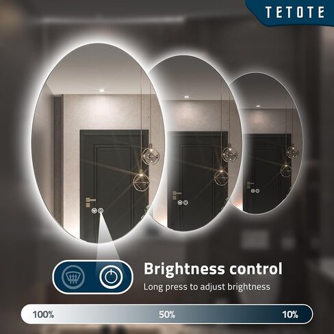 مرآة بيضاوية بإضاءة خلفية مقاس 24 × 32 بوصة من TETOTE للحمام، مرآة زينة LED للمكياج، قابلة للتعتيم، مرآة حديثة مضادة للضباب مع مرآة مثبتة على الحائط in Kuwait