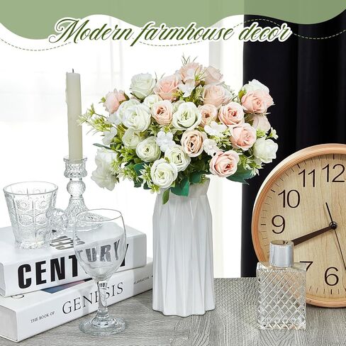 Tigeen 12 Bundles Silk Rose Artificial Flowers Faux Rose Bouquet Fake Rose Artificial Flowers Bouquets for Vase Floral Arrangements Wedding Home Table Decoration in Saudi Arabia