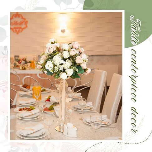 Tigeen 12 Bundles Silk Rose Artificial Flowers Faux Rose Bouquet Fake Rose Artificial Flowers Bouquets for Vase Floral Arrangements Wedding Home Table Decoration in Saudi Arabia