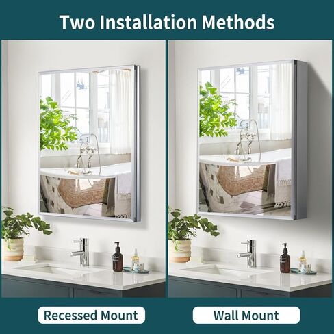 Movo Medicine Cabinet with Mirror, 24 Inch x 30 Inch Aluminum Mirror Cabinet with Single Door, Bathroom Medicine Cabinet, Surface Mount or Recess Installation,Silver in Kuwait