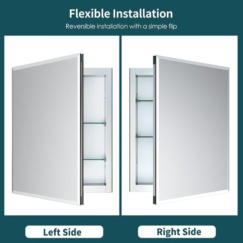 Movo Medicine Cabinet with Mirror, 24 Inch x 30 Inch Aluminum Mirror Cabinet with Single Door, Bathroom Medicine Cabinet, Surface Mount or Recess Installation,Silver in Kuwait